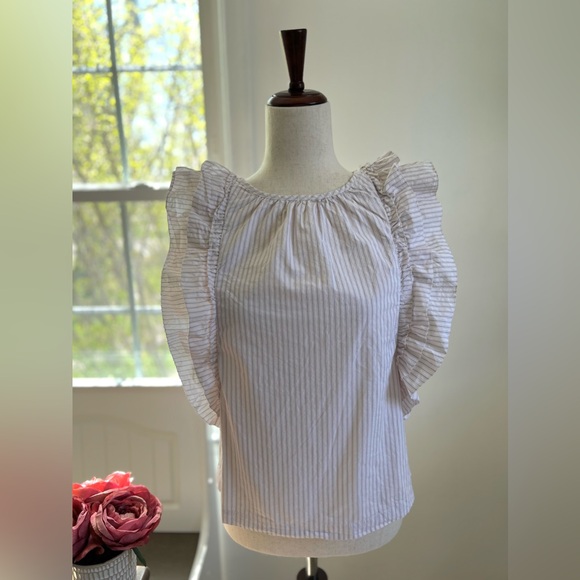 NWT Bellerose Agathe Striped Flounce Flutter Sleeve 100% Cotton Top - Picture 5 of 16